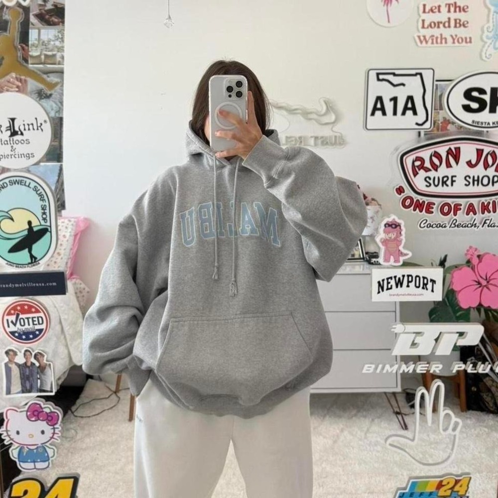 grey‎ and sky blue Malibu Brandy Melville oversized Christy hoodie